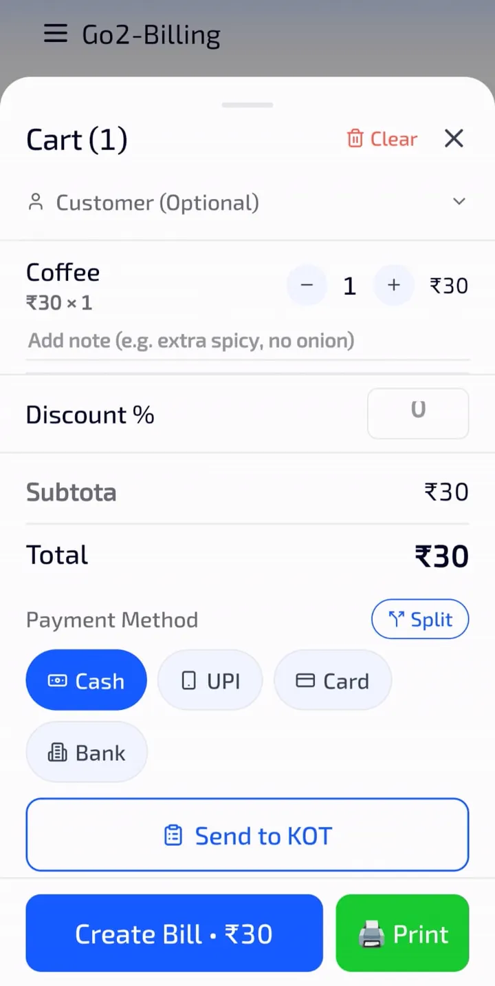 Go2 Android GST invoice preview ready to print or share on WhatsApp