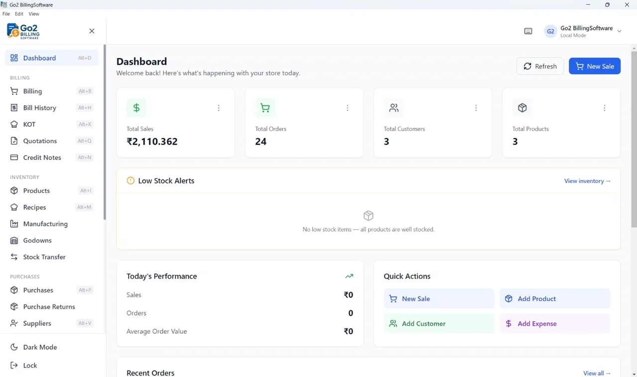 Go2 Offline edition billing counter working without any internet connection